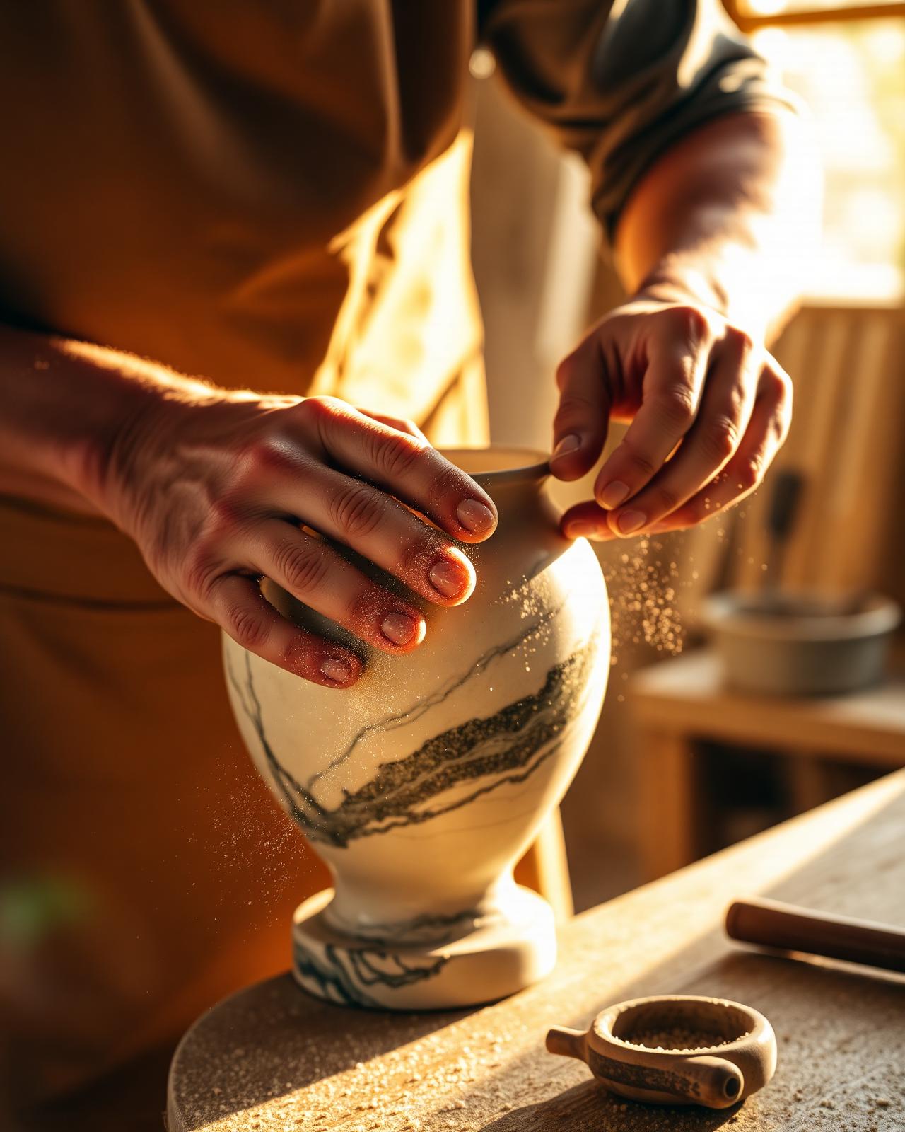 Artisan polishing marble
